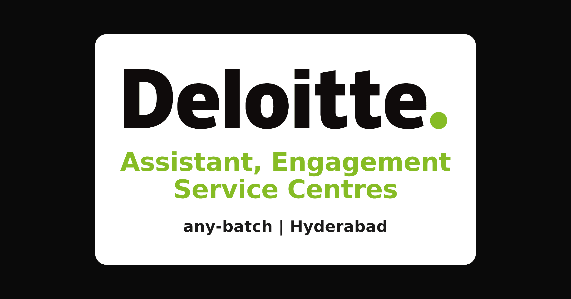Deloitte assistant recruitment 2026 for B.Com freshers, Hyderabad