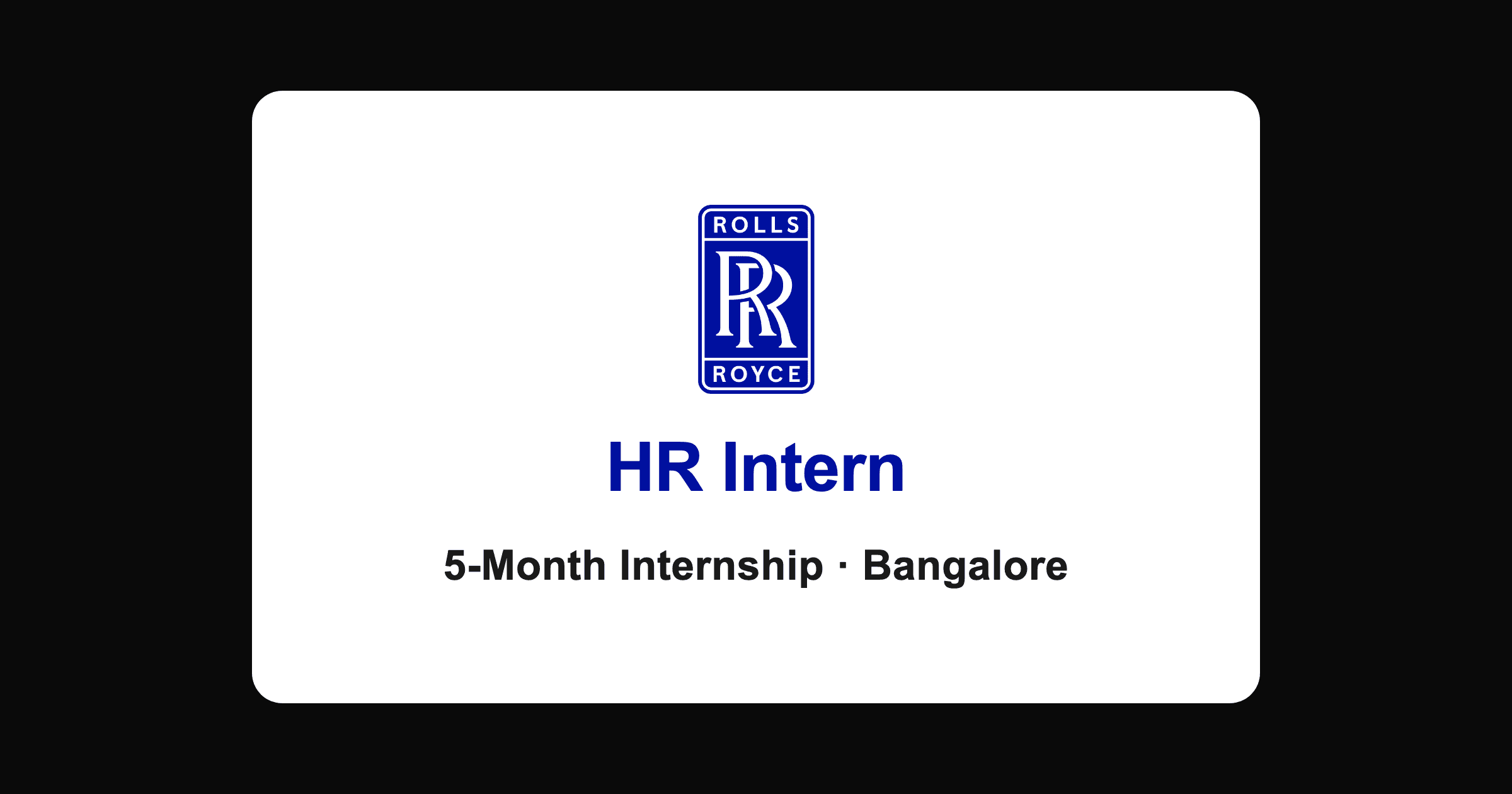 Rolls-Royce HR Intern in Bangalore: Five-Month Internship 2026